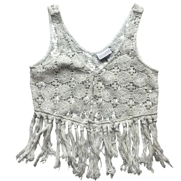 SHYANNE Crochet Fringe Cream Top - Picture 2 of 7